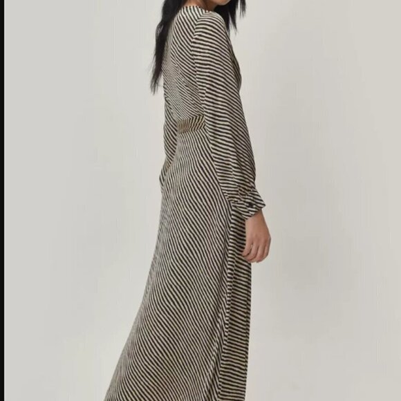 Nasty Gal Satin Mono Stripe Wrap Midaxi Dress XL NWT NEW - Picture 5 of 12
